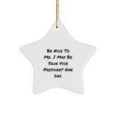 Funny Vice President Star Ornament Gifts for Men - 'Be Nice To Me' Star Decoration Ideas for Home Christmas Unique Presents - Image 1